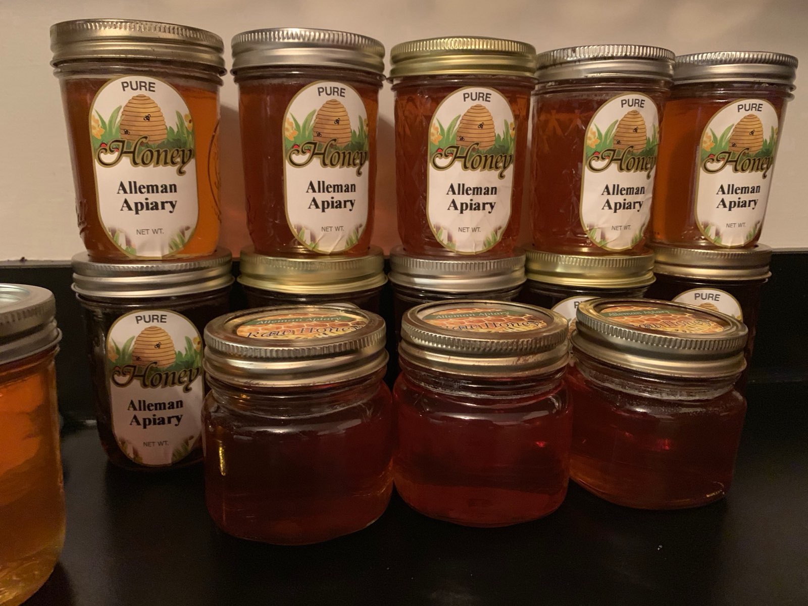Alleman Apiary honey in several shades in Central PA